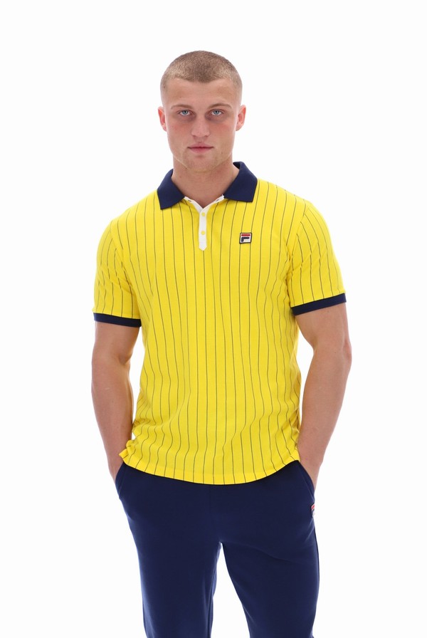 Yellow Fila BB1 Classic Vintage Striped Men Polo Shirts | 0614YOXTB