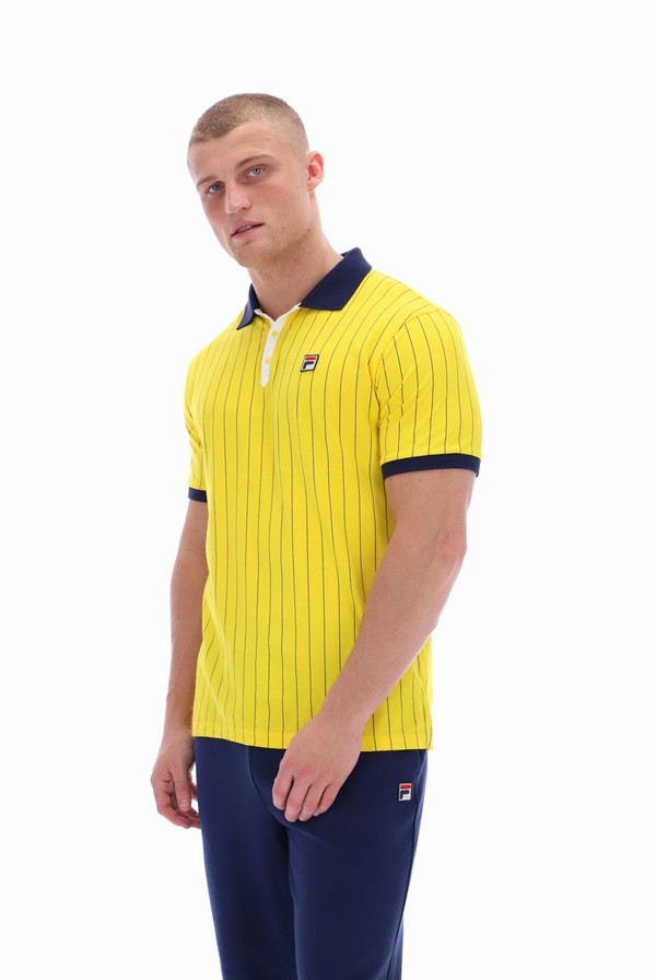 Yellow Fila BB1 Classic Vintage Striped Men Polo Shirts | 0614YOXTB