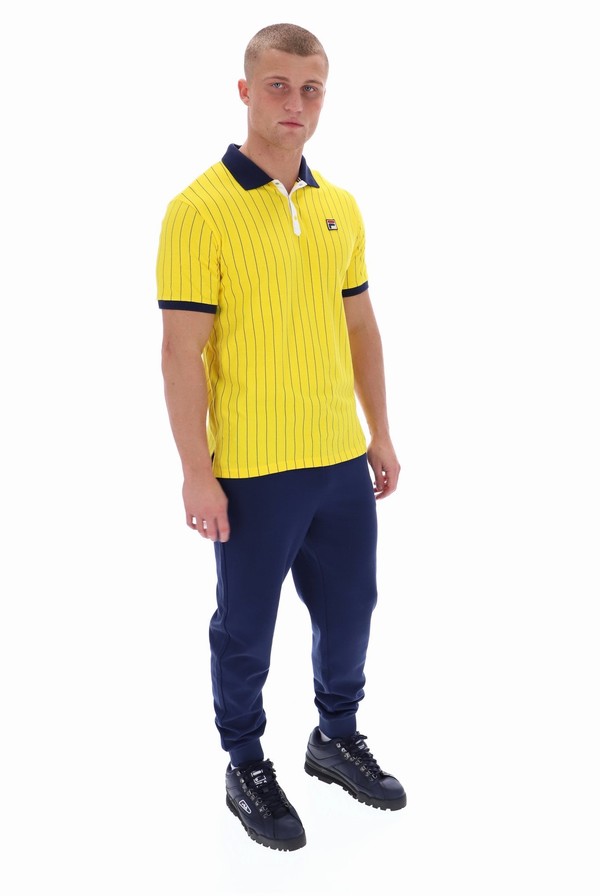 Yellow Fila BB1 Classic Vintage Striped Men Polo Shirts | 0614YOXTB